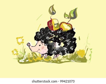 hedgehog with apple