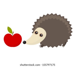 Hedgehog with apple. Autumn walk. Vector illustration