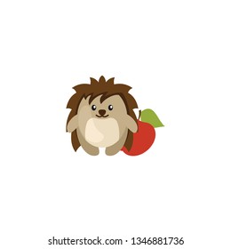 Hedgehog with apple cartoon vector on a white background