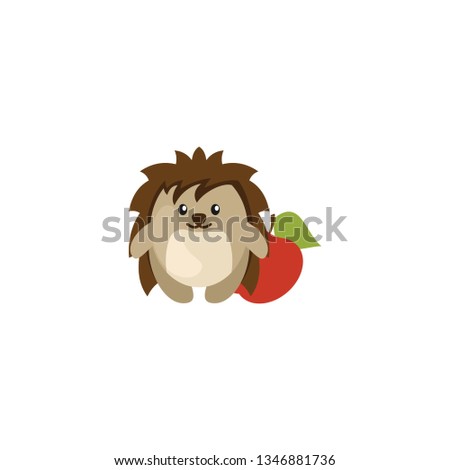 Hedgehog with apple cartoon vector on a white background