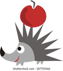 Hedgehog with apple cute cartoon vector illustration
