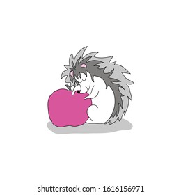 hedgehog with apple fruit vector animal on white, childish funny cartoon pattern