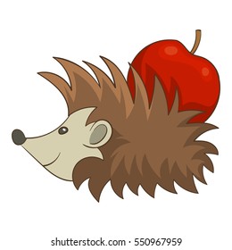 Hedgehog with apple icon. Cartoon illustration of hedgehog with apple vector icon for web design