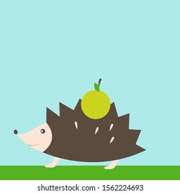 Hedgehog with apple, illustration, vector on white background.