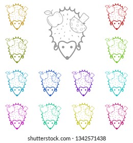 Hedgehog with apple and mushroom multi color icon. Simple thin line, outline vector of Autumn icons for UI and UX, website or mobile application