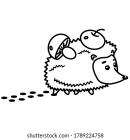 hedgehog  apple mushroom vector illustration not colored