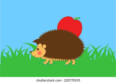 Hedgehog with apple on his back.