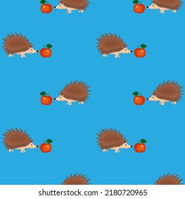 Hedgehog and apple, seamless pattern, vector illustration