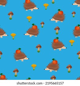 Hedgehog and apple, seamless pattern, vector illustration