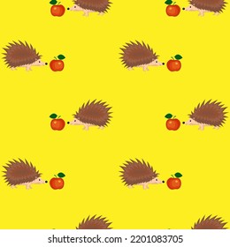 Hedgehog and apple, seamless pattern, vector illustration