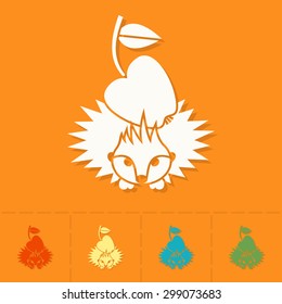 Hedgehog with Apple. Single Flat Autumn Icon . Simple and Minimalistic Style. Vector