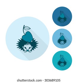 Hedgehog with Apple. Single Flat Autumn Icon . Simple and Minimalistic Style. Vector