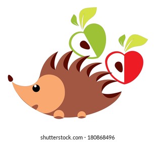 Hedgehog with apple - vector illustration