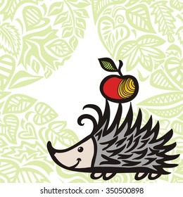 Hedgehog with apple vector illustration