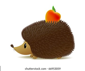 Hedgehog with apple. Vector illustration.