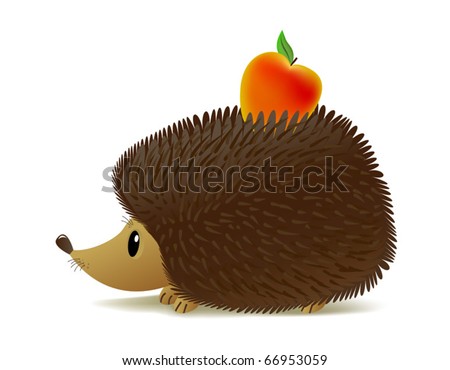 Hedgehog with apple. Vector illustration.