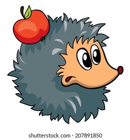 hedgehog with apple, vector illustration on white background