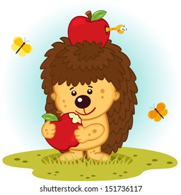 Hedgehog with apples - vector illustration