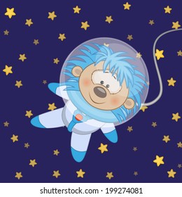 Hedgehog astronaut on a stars background