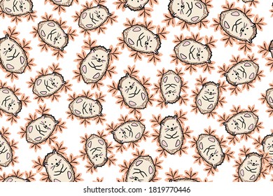 hedgehog autumn leaf seamless vector pattern