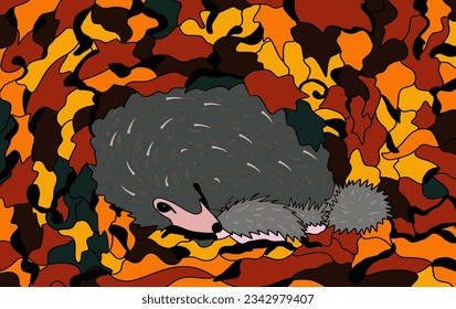 Hedgehog with babies in its nest