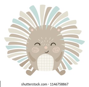 Hedgehog baby cute print. Sweet animal. Urchin fashion child vector. Cool african safari illustration for nursery t-shirt, kids apparel, invitation, simple scandinavian child design