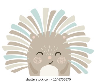Hedgehog baby cute print. Sweet urchin animal fashion child vector. Cool african safari illustration for nursery t-shirt, kids apparel, invitation, simple scandinavian child design
