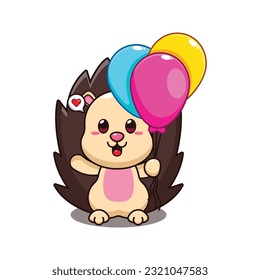 hedgehog with balloon cartoon vector illustration.