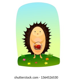 hedgehog with a basket of apples
