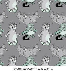 hedgehog, bat, beaver seamless pattern