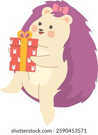 Hedgehog With Birthday Gift Vector Illustration