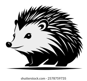 Hedgehog black and white, isolated for logo, symbol or other. Can be used as emblem or mascot for sports or other products.