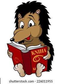 Hedgehog And Book - Cartoon Illustration, Vector