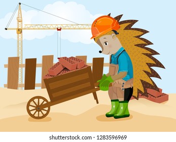 Hedgehog builder. Vector illustration.