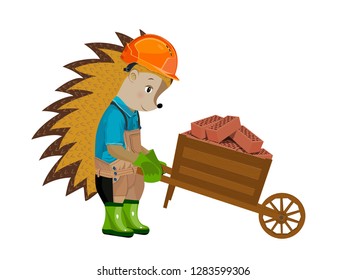 Hedgehog builder. Vector illustration. Isolated on a white background.