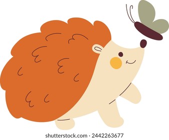 Hedgehog With Butterfly Vector Illustration