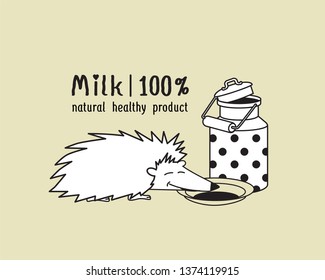 A hedgehog with a can of milk. Vector image