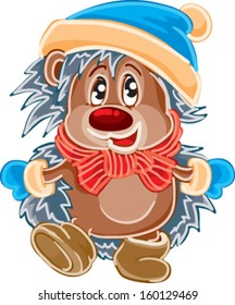 hedgehog in a cap and scarf