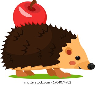 Hedgehog carries an apple on his back. Character
