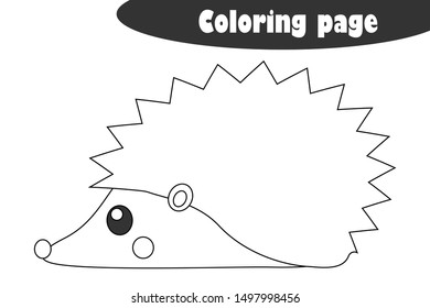 Hedgehog in cartoon style, autumn black white coloring page, education paper game for the development of children, kids preschool activity, printable worksheet, vector illustration