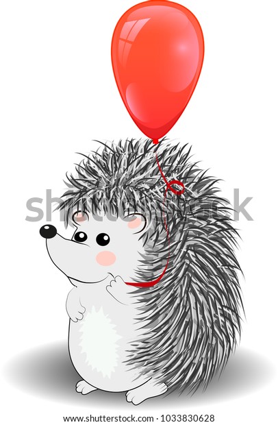 Hedgehog Cartoon Style Holding Red Balloons Stock Vector Royalty