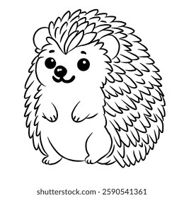 Hedgehog cartoon, vector illustration, hedgehog icon isolated on white background. Line art.