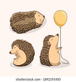 Hedgehog Cartoon Vector Illustrations Porcupine Set Collections 