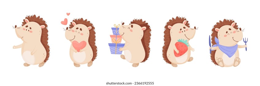 Hedgehog Character Engaged in Different Activity Vector Set