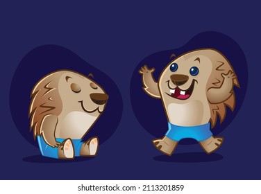 Hedgehog character standing and sitting
