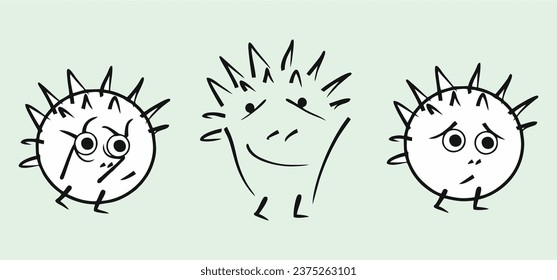 Hedgehog and chestnut. Emotions. Vector graphics, eps