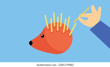 Hedgehog with chopsticks. Vector illustration in flat style.