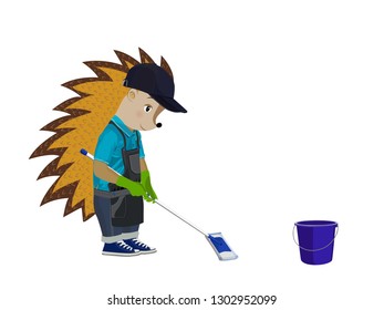 Hedgehog cleaner. Vector illustration. Isolated on a white background.