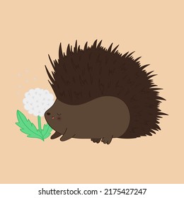 Hedgehog Clipart in Cute Cartoon Style Cute Clip Art Hedgehog with Dandelion. Vector Illustration of a Forest Animal for Stickers, Baby Shower Invitation, Prints for Clothes.  svg