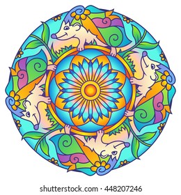 Hedgehog Colorful Round Mandala Ornament